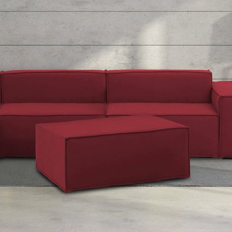 Dmora - Puff Dabdella, Otomana de la sala de estar, 100% Made in Italy, Sillón relax en tela tapizada, Cm 100x70h43, Rojo (1/5)