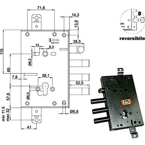 Serratura Sic.Triplice Cil. E63 Rci664+21/380 Moia