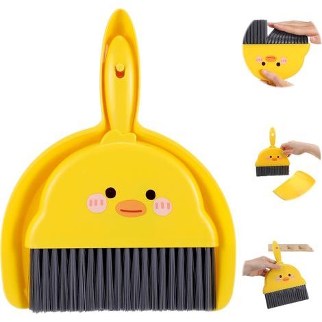 Mini balai et pelle à poussière - Petit balai de table avec ensemble de pelle portable - Mini balai à main - Accessoire de camping pour la maison, le bureau, l'école (jaune) (1/5)