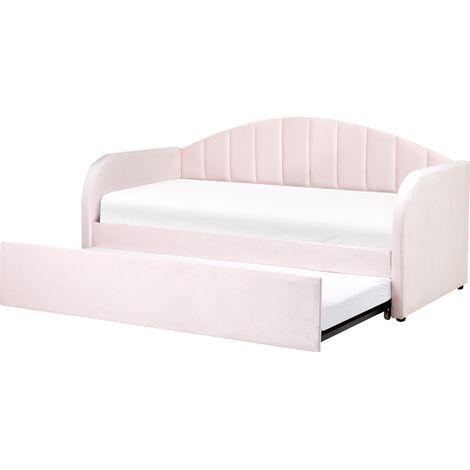 Cama con somier de terciopelo rosa pastel 90 x 200 cm nido habitación Eyburie