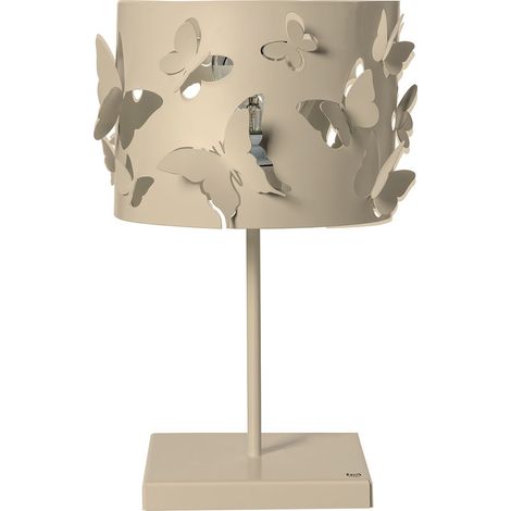 Lampada da tavolo Farfallosa 20x20x37,2 cm in ferro traforato con farfalle in rilievo Effetto luce decorativo Attacco E27 Made in Italy Crema (1/3)