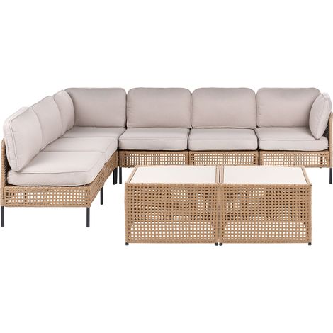 Garten Ecksofa mit Tisch 6-Sitzer OMEGANA Hellbeige Polyrattan modular (1/5)