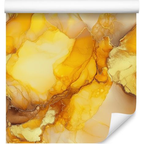 Carta da parati effetto inchiostro oro, crema, giallo e arancione 50x1000 cm (1/5)