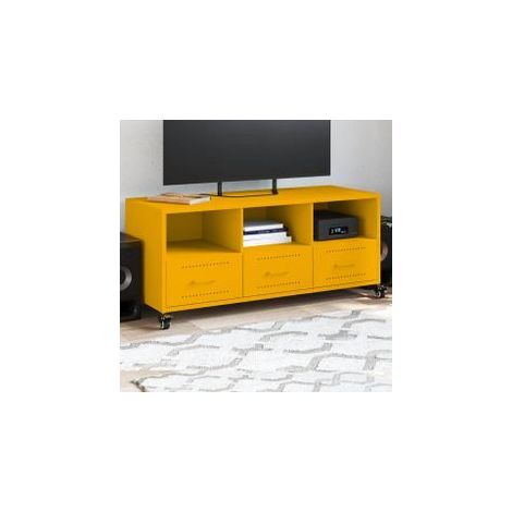 Meuble TV jaune moutarde 100,5x39x43,5 acier laminé à froid (1/5)
