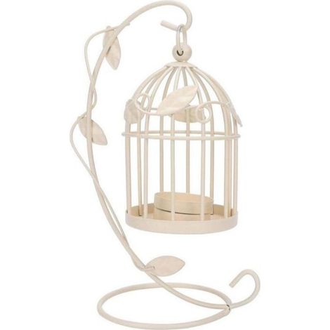 1 Bougeoir Cage à Oiseaux, Fer Blanc Vintage, 23 cm, Suspension Intérieur Extérieur, Décoration Mariage (1/5)