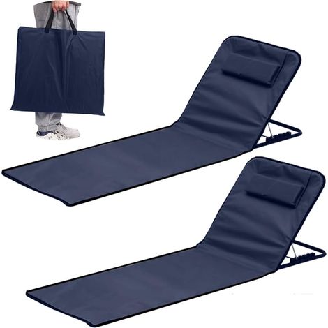 Transat de Plage 2 Pièces,Matelas de Plage Pliable,Chaise de Plage Pliable,et Réglable,Tissu Oxford 600D imperméable,Sac de Rangement Inclus, pour la Plage, Le Parc, Le Camping(Bleu Foncé) (1/5)