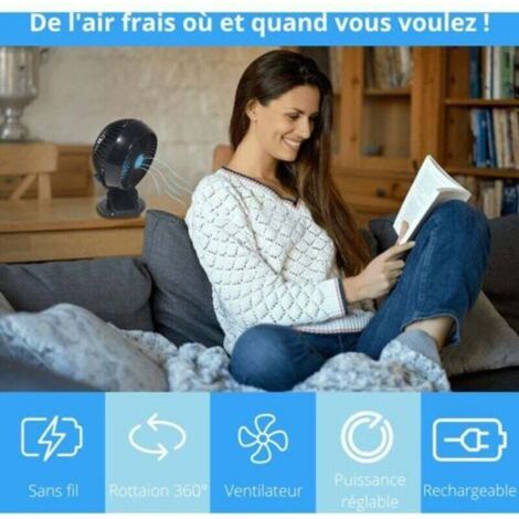 Ventilateur rapide - Ventilateur sans fil, tête rotative à 360°, alimentation réglable + chargeur USB inclus (1/4)