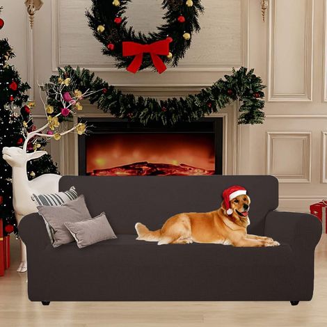 Sofa Überzug 3 Sitzer, Stretch Couch Bezug rutschfest, waschbar, für Haustiere, Kaffee