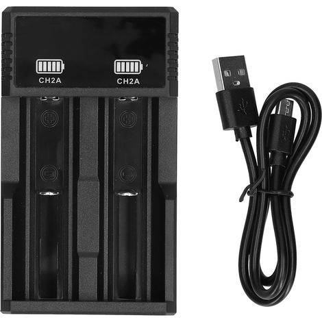 Universelles Ladegerät mit 2 USB-Anschlüssen, Schnellladefunktion und Kontrollleuchte für 18500- und 26650-Lithium-Akkus (1/5)