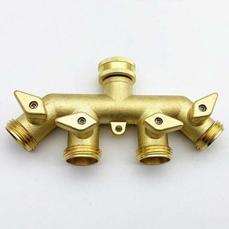 Schlauchverteiler (4-Wege), Messing-Vierwege-Verteileradapter für Bewässerungsanlagen, Kugelhahnanschluss (1/4)