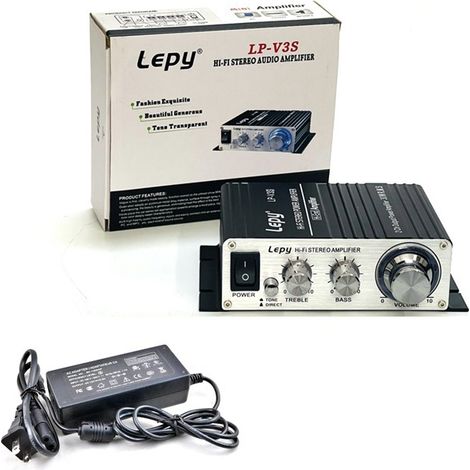 LepyV3S High-Power High-Fidelity Analog 12V Car/Home Use, Computer/MP3/HiFi Amplifier -- V3S Black + European Standard Power Supply (1/4)