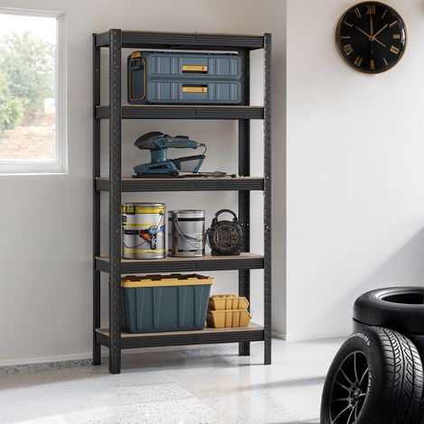 Étagère de Rangement à 5 Niveaux, 30 x 75 x 150 cm, Capacité 650 kg, Style Industriel, Grège et Noir (1/5)