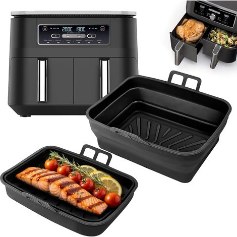 Lot de 2 doublures pliables en silicone pour friteuse Ninja Foodi Max Dual Zone AF300UK AF400UK 7.6L-9.5L AF451UK SL400UK, accessoires de friteuse à air comprimé Tower Air Fryer Paniers en (1/5)