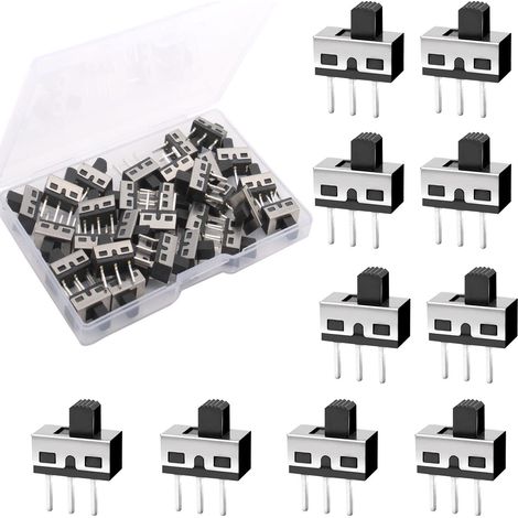 30PCS 5mm high vertical button micro mini slide switches, 3 pin 2 position 1P2T SPDT toggle switches panel mount AC 125V 2A SS12D10-G5