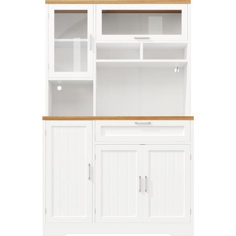 ELVMI Vitrine de Cuisine avec 5 Portes, 1 Tiroir et LED pour Cuisine et Salon en MDF et Métal 104×40×180 cm Blanc (1/5)