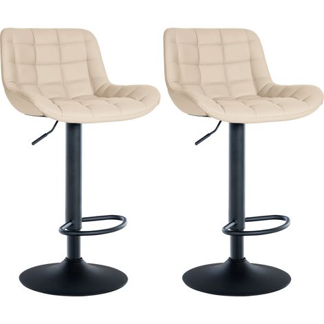 Set 2 sgabelli da bar struttura in metallo nero seduta in PVC panna con cuciture 100004442