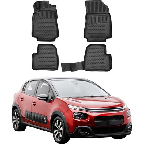 Tapis de Sol Compatible avec Citroen C3 2016-2023 en Caoutchouc TPE 3D Noir 4Pcs