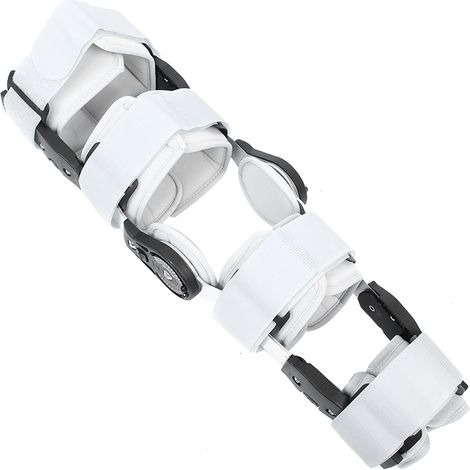 Attelle de genou stabilisatrice et réglable pour la récupération après une entorse. Protection et fixation de la jambe. (1/5)