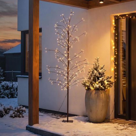 ECD Germany Sapin de Noël lumineux, 180 cm, 1170 LED blanc chaud, minuterie, intensité réglable, en métal, déco d'intérieur et d'extérieur, arbre décoratif à branches nues, sur pied, piquets inclus (1/5)