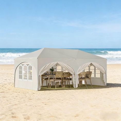 Carpa de jardín plegable 3x6 m beige, 6 paredes, altura regulable, impermeable, anti-UV (1/5)