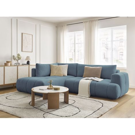BOBOCHIC - Canapé d'angle L convertible FUJI tissu lisse Angle gauche  Bleu clair (1/5)