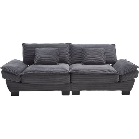 ELVMI 2-Sitzer Sofa mit Extra Tiefer Sitzfläche und 2 Kissen, Gepolsterten Armlehnen aus Samt Dunkelgrau (1/5)