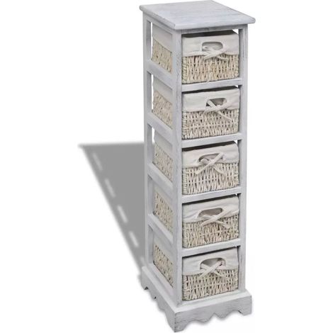 Étagère de rangement en bois 5 paniers en tissage Blanc (1/5)