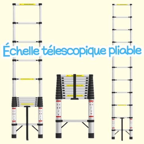 Scala telescopica di 3,2 metri, scala estensibile in lega di alluminio, retrattile con un tocco - antiscivolo.