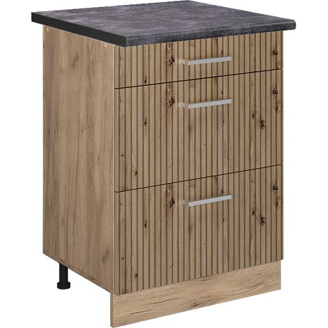 Meuble cuisine R-Line, Chêne Artisan, 60 cm avec tiroirs, PT Anthracite, Vicco