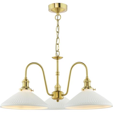 Dar Hadano Suspension Hadano à 3 lumières en laiton naturel et céramique blanche (1/5)