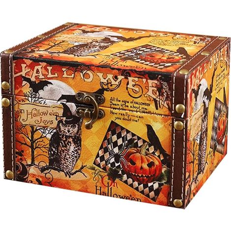 Halloween Holz Aufbewahrungsbox Muster Candy Box Mit Deckel Trick Oder Halter Dekoration Gruselig Für Kosmetik Kristall Organizer Halter Kofferraumorganizer Unter Dem Bett (B, 长16) (1/5)