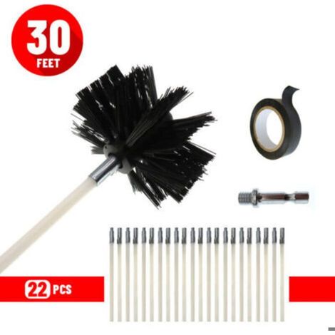 Kit de nettoyage de cheminée pour poêle à granulés réglable, brosse de 100 mm, 22 tiges de 41 cm + 1 tête de brosse de 10 cm + 1 r