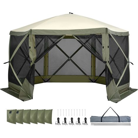 Tente Pergola Pliable 12x12FT, Abri Solaire 6 Côtés avec 6 Parois Amovibles Anti-Vent et Fenêtres Moustiquaire, Tonnelle Pop Up Rapide pour Jardin, Vert Armée (1/5)