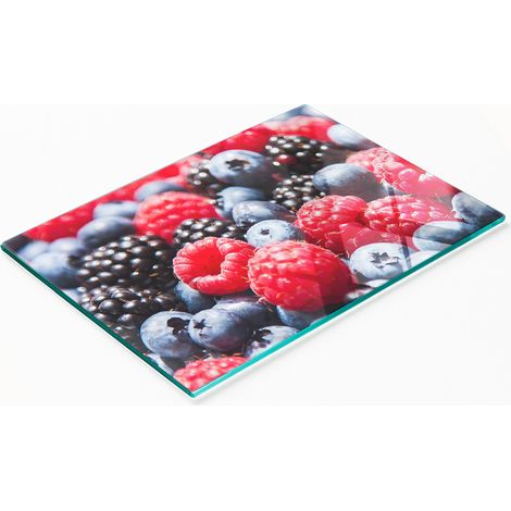 Elegante e resistente tagliere da cucina in vetro con motivo a frutti di bosco, 80x52 cm. (1/5)