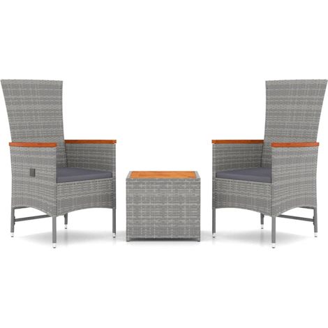 Maison Exclusive - Set Mobili Giardino 3pz Grigio Polyrattan Legno Massello Acacia