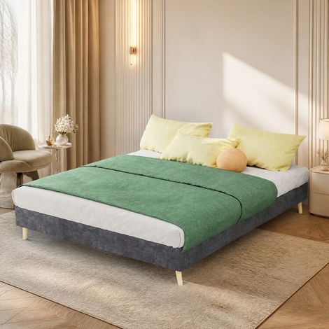 Letto a piattaforma 140x200 cm, struttura stabile multisuporto, montaggio rapido, tessuto e metallo grigio (1/5)
