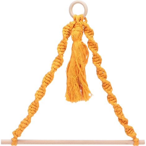 Porte-serviettes en papier tissé corde de chanvre avec frange, accessoire mural déco pour photos et rangement - Jaune (1/5)