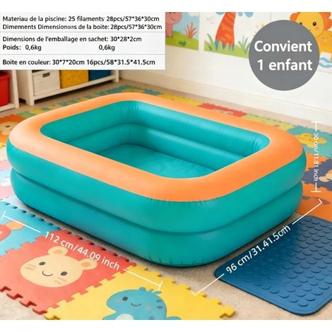 piscine hors sol — Piscine en plastique extra-épais pour bébés et tout-petits(1,3 m – 3 niveaux – Bleu et orange (fond plat) + Pompe à main moyenne (30 cm)) (1/4)