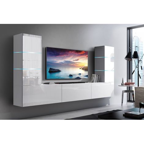 Ensemble meuble TV CONCEPT 57-57-HG-W-2-1A blanc brillant 249 x 35 x 147-182 cm (1/2)