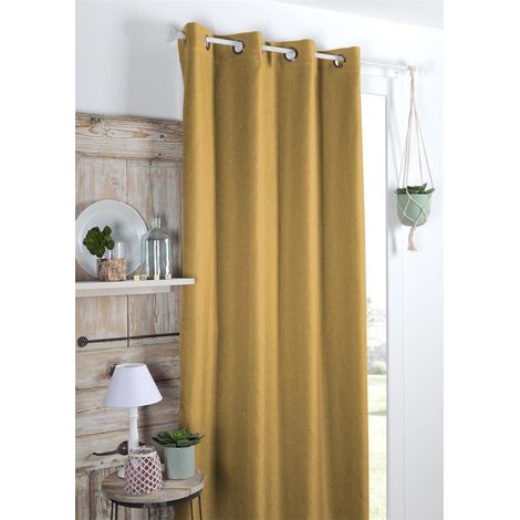 Rideau occultant uni tramé Jaune moutarde 140x260 cm (1/3)