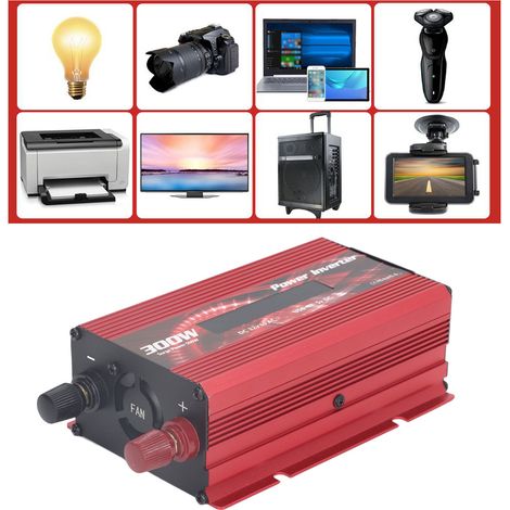 300-W-Wechselrichter (12 V DC auf 110 V AC), modifizierter Sinus-Wechselrichter, Solarwechselrichter für den Außenbereich/Fahrzeugmontage mit 2-A-USB-Anschluss, Lüfter und LCD-Display, Rot (1/5)