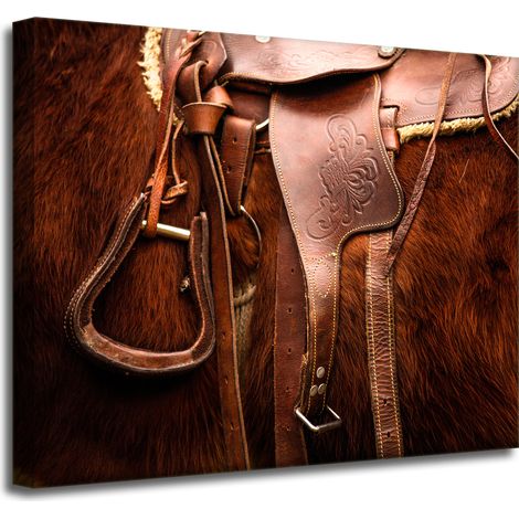Lienzo impreso con animales, silla de montar a caballo, 50x40 cm.