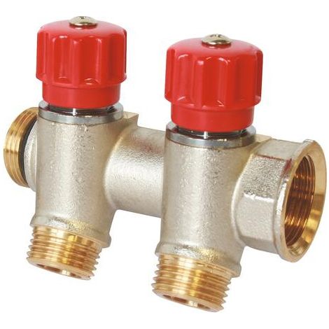 Collecteur de distribution laiton EASYLOCK avec vannes intégrées 2 Sorties 1" 4015-02-26R (1/2)