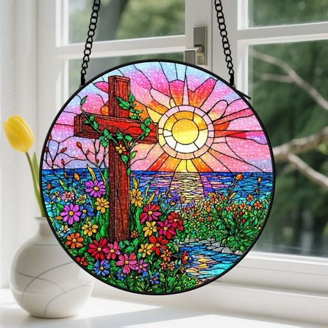 Capteur de Soleil en Vitrail Décoration Spirituelle pour Maison 15cm