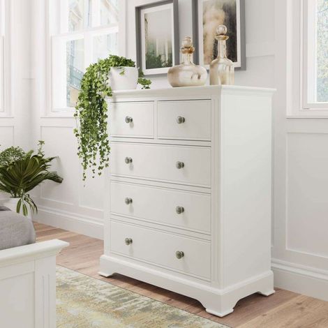 Commode 5 tiroirs 80x40x95 cm en chêne blanc - LUNEA
