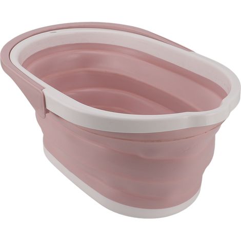 Seau à serpillière pliable, robuste, en polypropylène, grande capacité, avec poignée de transport et multifonction pour le lavage de voiture, la maison, la salle de bain et la terrasse (rose). (1/5)