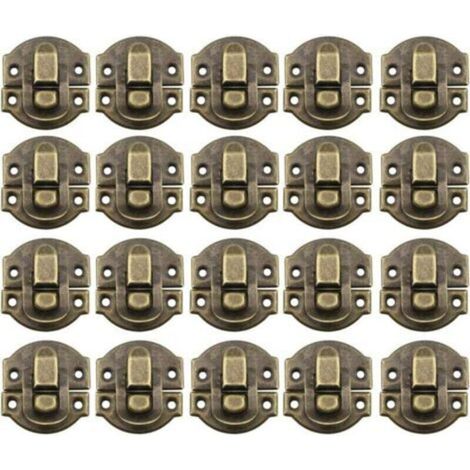 20Pcs Fermoir Métal Verrouillage Moraillon Vintage Boîte Porte Coque Coffre Fer Ensemble Loquet Tiroir Antique pour Armoire à Bijoux en Bois Décoratif (Bronze)