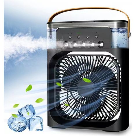 Mini ventilateur électrique portable silencieux de bureau/dortoir avec brumisateur et humidification, petit modèle à brancher sur USB [noir] (1/5)