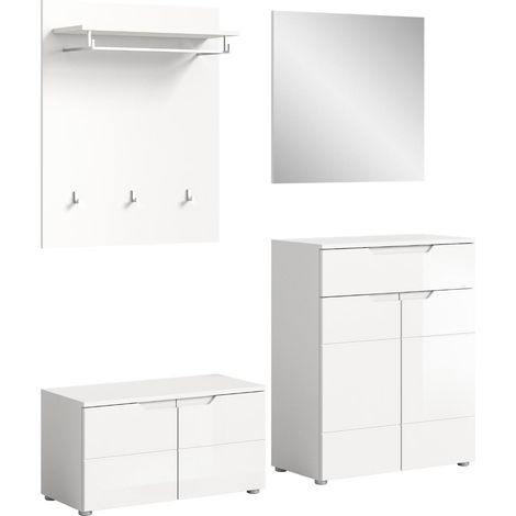 Solero Garderobenmöbel Set S4 Weiß hochglanz, weiß.