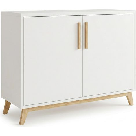 Buffet Scandinave Blanc 2 Portes 4 Niches Pieds Pin L 90.2 H 67.5 P 35.1 cm (1/5)